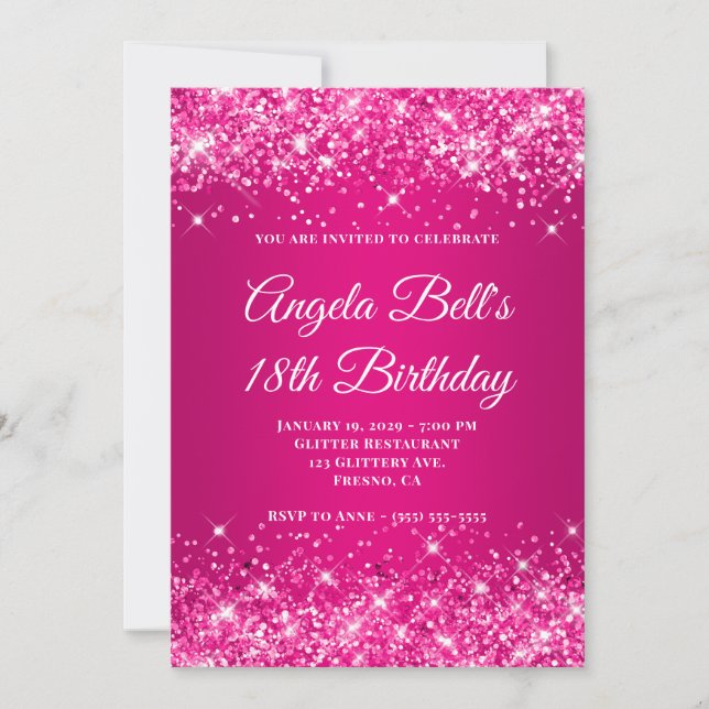 Convite Glittery Hot Pink Raspberry Ombre 18th Birthday (Frente)