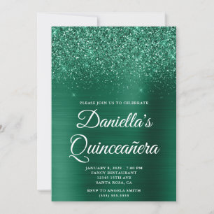 Convite Glittery Hunter Green Foil Quinceañera