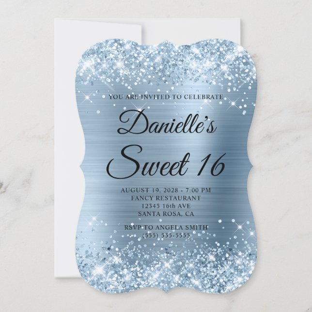 Convite Glittery Light Blue Foil Sweet 16 (Frente)