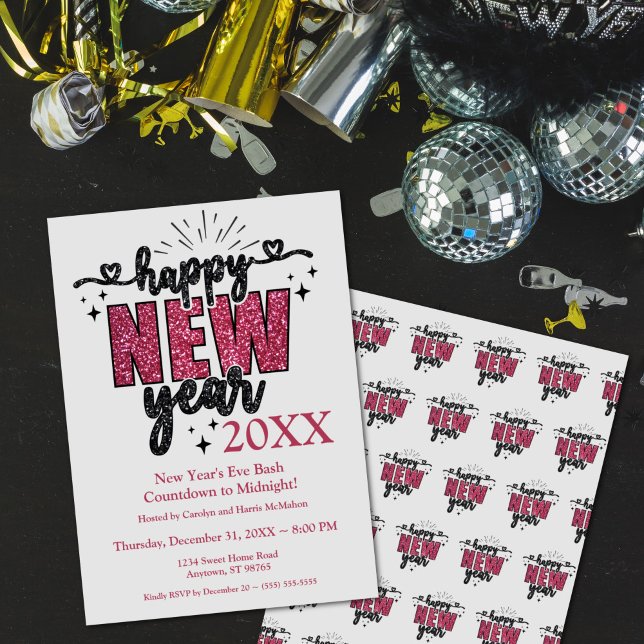 Convite Glittery New Year Eve Party (Glittery New Year's Eve Party Invitation)