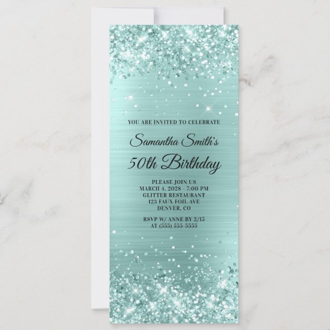 Convite Glittery Pale Turquoise Foil 50th Birthday (Frente)