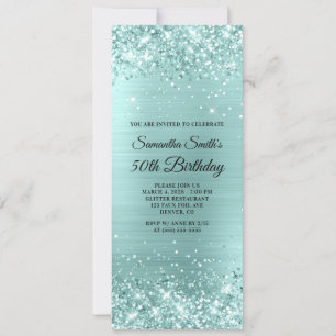 Convite Glittery Pale Turquoise Foil 50th Birthday