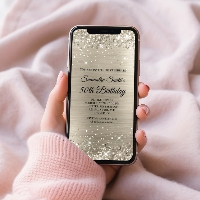 Convite Glittery Platinum 50º aniversário (Glittery Platinum 50th Birthday Invitation)