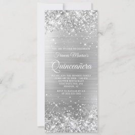 Convite Glittery Prata Folha 15 Quinceañera