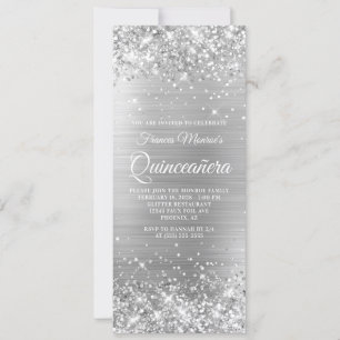 Convite Glittery Prata Folha 15 Quinceañera