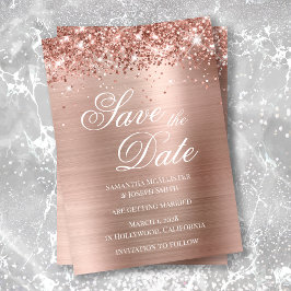Convite Glittery Rose Gold Foil Foto Salve a Data