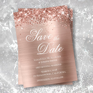 Convite Glittery Rose Gold Foil Foto Salve a Data
