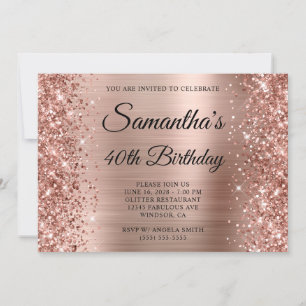 Convite Glittery Rose Gold Foil Monograma 40º Aniversário