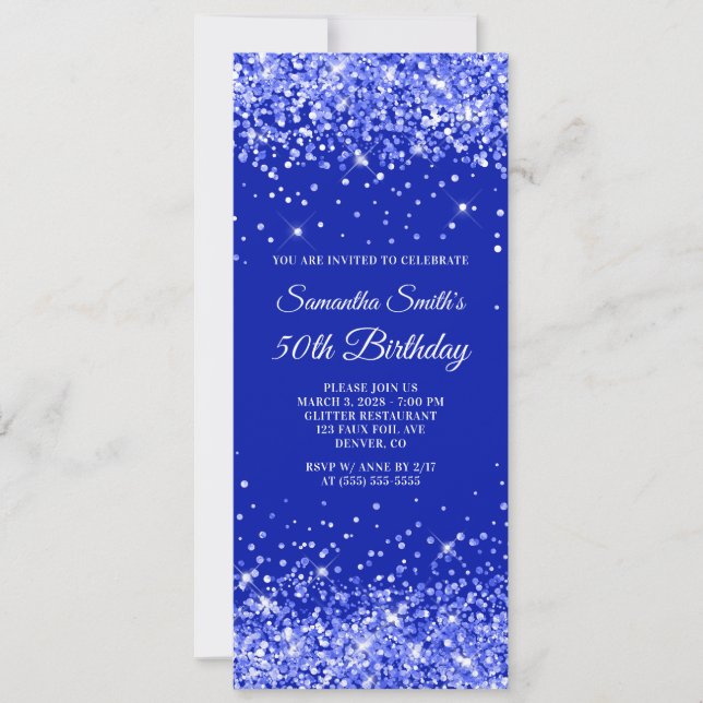 Convite Glittery Royal Blue 50º aniversário (Frente)