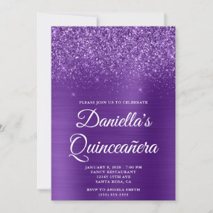 Convite Glittery Royal Purple Foil Quinceañera