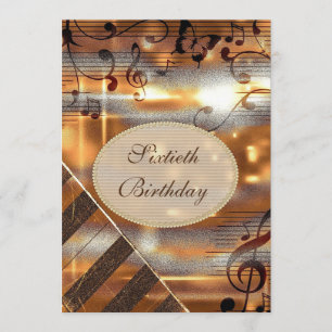 Convite Glittery Silver & Dourado Music Notes 60th Birthda