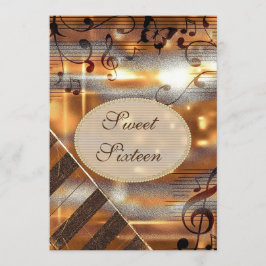 Convite Glittery Silver & Dourado Music Notes Sweet 16