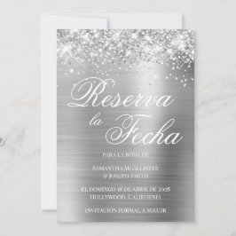 Convite Glittery Silver Foil Reserva La Fecha