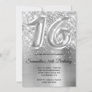 Convite Glittery Silver Glam 16º Aniversário