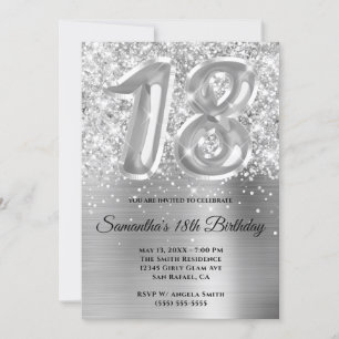 Convite Glittery Silver Glam 18º Aniversário