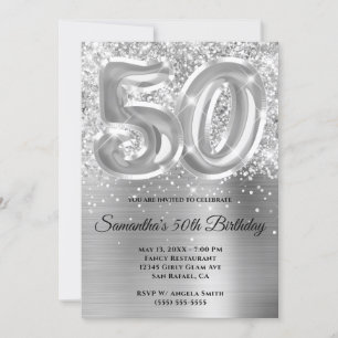 Convite Glittery Silver Glam 50º Aniversário