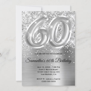 Convite Glittery Silver Glam 60º Aniversário