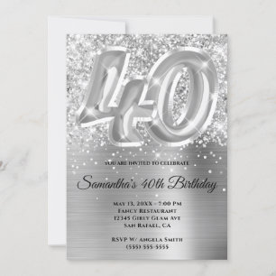 Convite Glittery Silver Glam aniversário de 40 anos