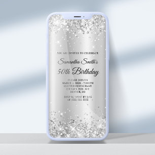 Convite Glittery Silver Shimmer Ombre 50º aniversário