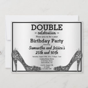 Convite Glittery Sparkly Black Stilettos Duplo Aniversário