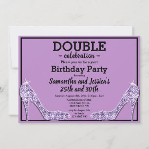 Convite Glittery Sparkly Lilac Stilettos Duplo Aniversário