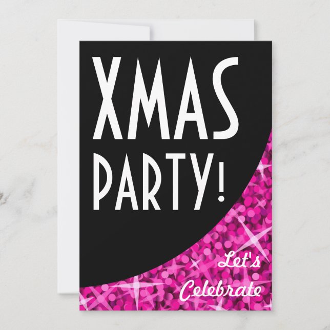 Convite Glitz Cor-de-Rosa Curva Preta "Festa Xmas!" convit (Frente)