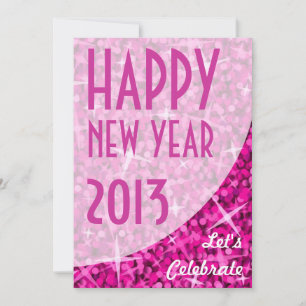 Convite Glitz Cor-de-rosa - "Feliz ano novo"