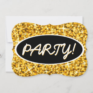 Convite Glitz "Dourado" 'Partido!' colchete oval preto