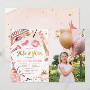 Convite Glitz Glam Festa Spa Rapariga de Glamor Aniversár