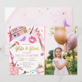 Convite Glitz Glam Festa Spa Rapariga de Glamor Aniversári