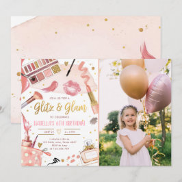Convite Glitz Glam Festa Spa Rapariga de Glamor Aniversári