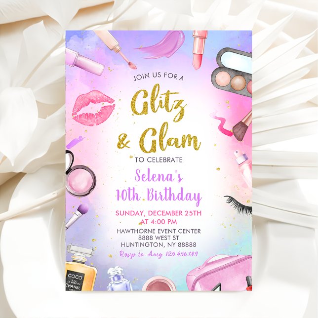 Convite Glitz Glam Glamor Spa Party Makeday (Criador carregado)