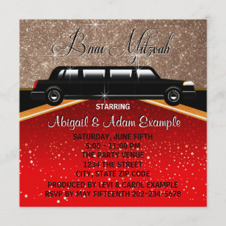 Convite Glitz Glamor Red Carpet Movie Star B'nai Mitzvah