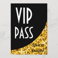 Convite "Glitz Gold" curva preta "VIP Pass"