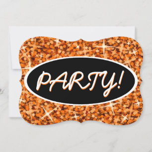 Convite Glitz Orange 'Party!' suporte preto oval