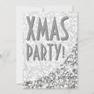 Convite Glitz "Prata" curva "Partido Xmas!"convite