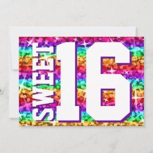 Convite Glitz Rainbow Stripe 'Sweet 16' horizontal