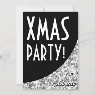 Convite Glitz "Silver" curva preta do Partido Xmas!convite