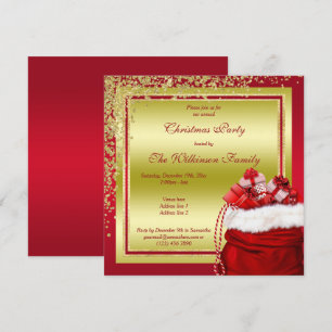 Convite Glitzy Dourado Confetti e presentes de Papais noei