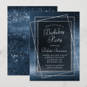 Convite Glitzy Foil   Aniversário do Sparkle marinho Blue 