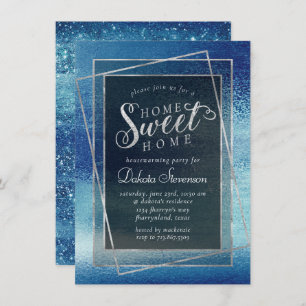 Convite Glitzy Foil   Aquecimento Doméstico Ice Azul Iride