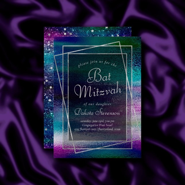 Convite Glitzy Foil | Bat Mitzvah Holográfico de Ombre Esc (Criador carregado)