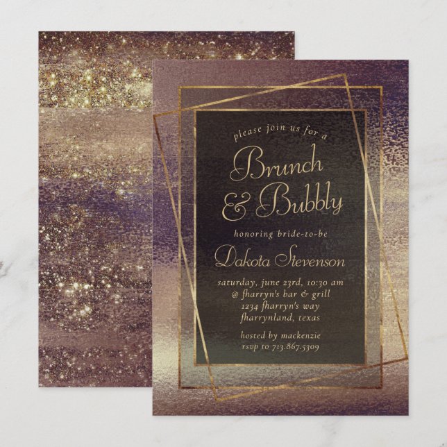 Convite Glitzy Foil | Borracha de cobre de bronze de Ouro  (Frente/Verso)