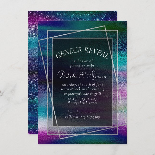 Convite Glitzy Foil | Chá Holográfico Iridescente (Frente/Verso)