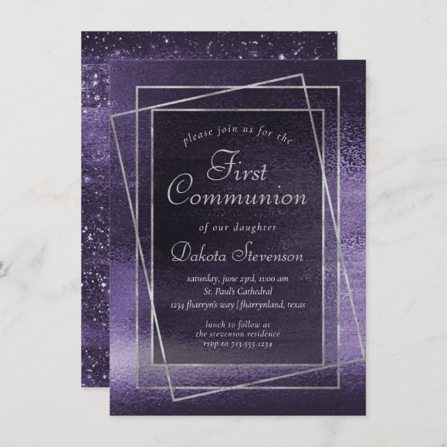 Convite Glitzy Foil | Comunhão de ruas Indigo Midnight Rox (Frente/Verso)