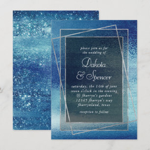 Convite Glitzy Foil   Faísca Azul Ice Iridescente Faux