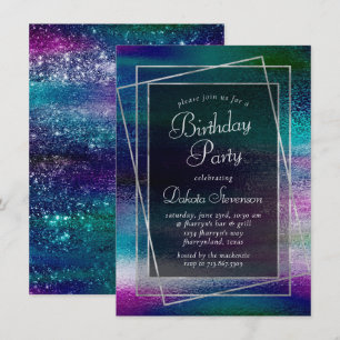 Convite Glitzy Foil Festa de aniversário Metálica Hologr