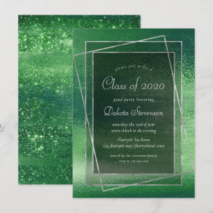 Convite Glitzy Foil   Graduação em Shamrock Green Sparkle