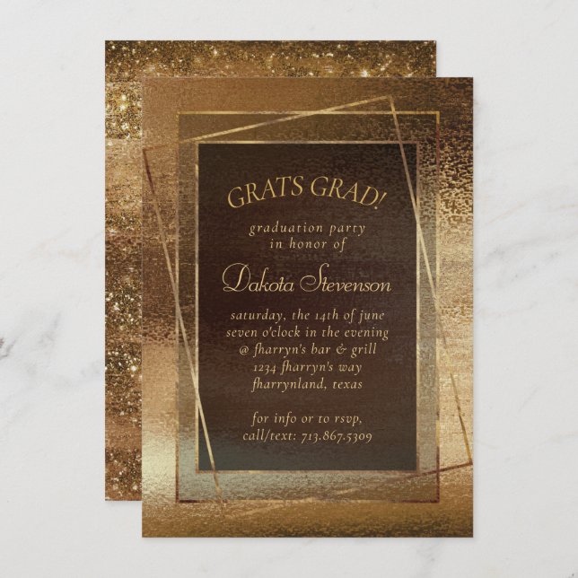 Convite Glitzy Foil | Graduação em vidro de cobre em bronz (Frente/Verso)