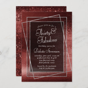 Convite Glitzy Foil   Henna Crimson Red Glitter Aniversári